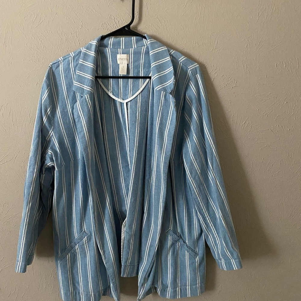 Chico’s Blue and White Striped Blazer